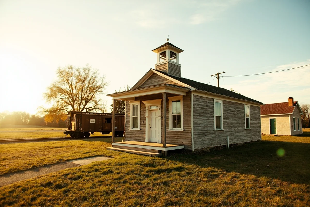 Historic one-room schoolhouse and railway depot at Tobacco Valley Historical Village in Eureka, Montana