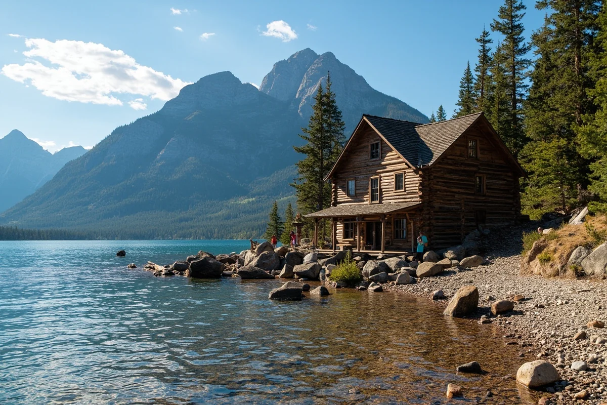 Historic Two Medicine Store building on the shore of Two Medicine Lake