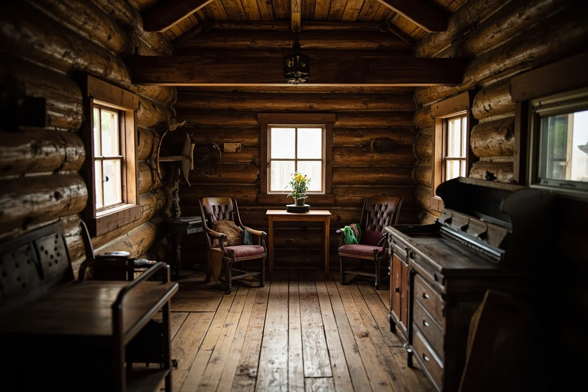Interior of the main Crail Ranch cabin showing period furnishings and homestead-era artifacts