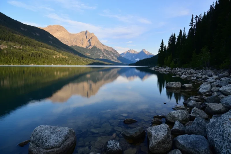 lake sherburne in the many glacier valley with mou 1 - Lake Sherburne, Montana: Many Glacier's Overlooked Lake