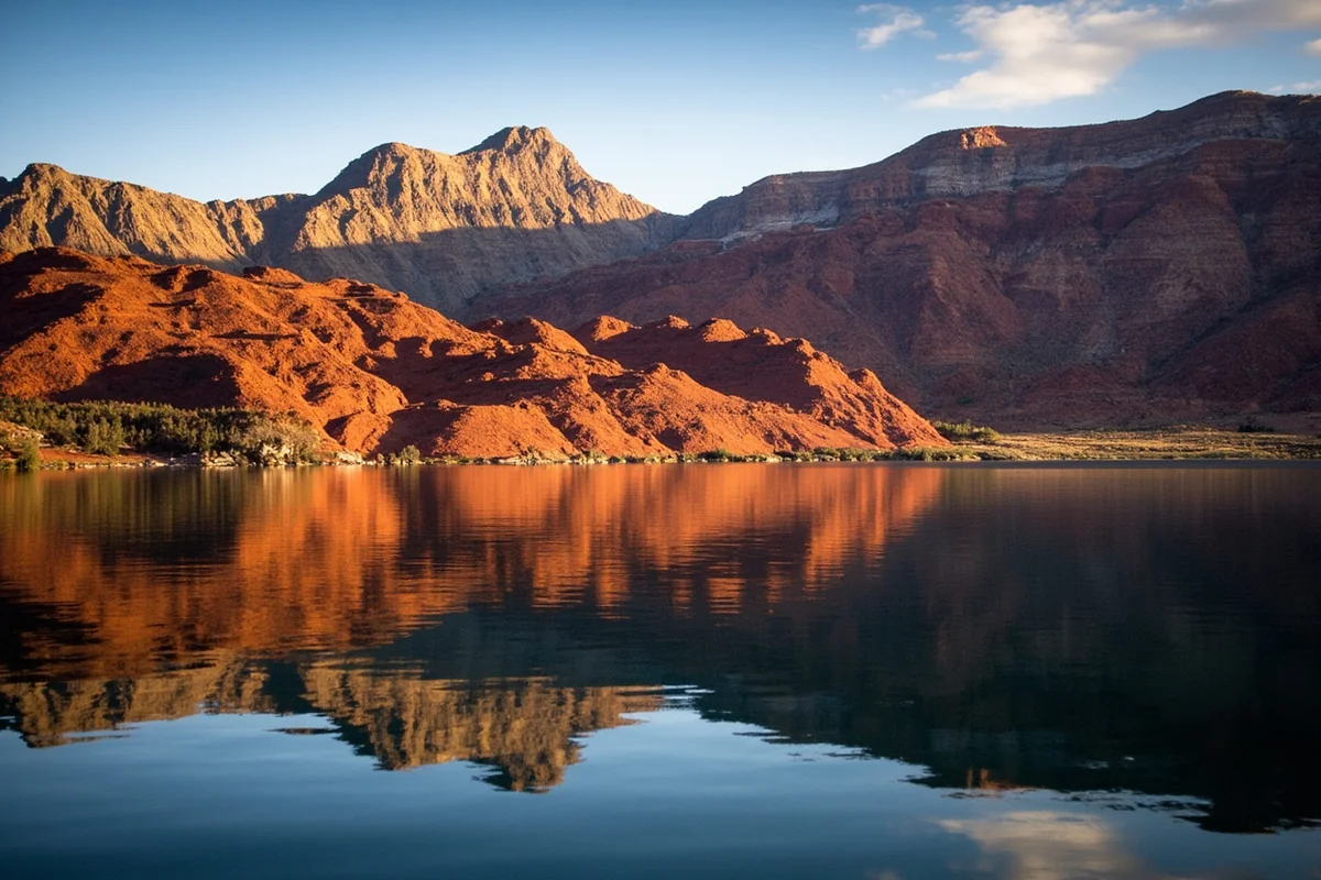 Late afternoon light on the canyon walls surrounding Bighorn Lake Montana