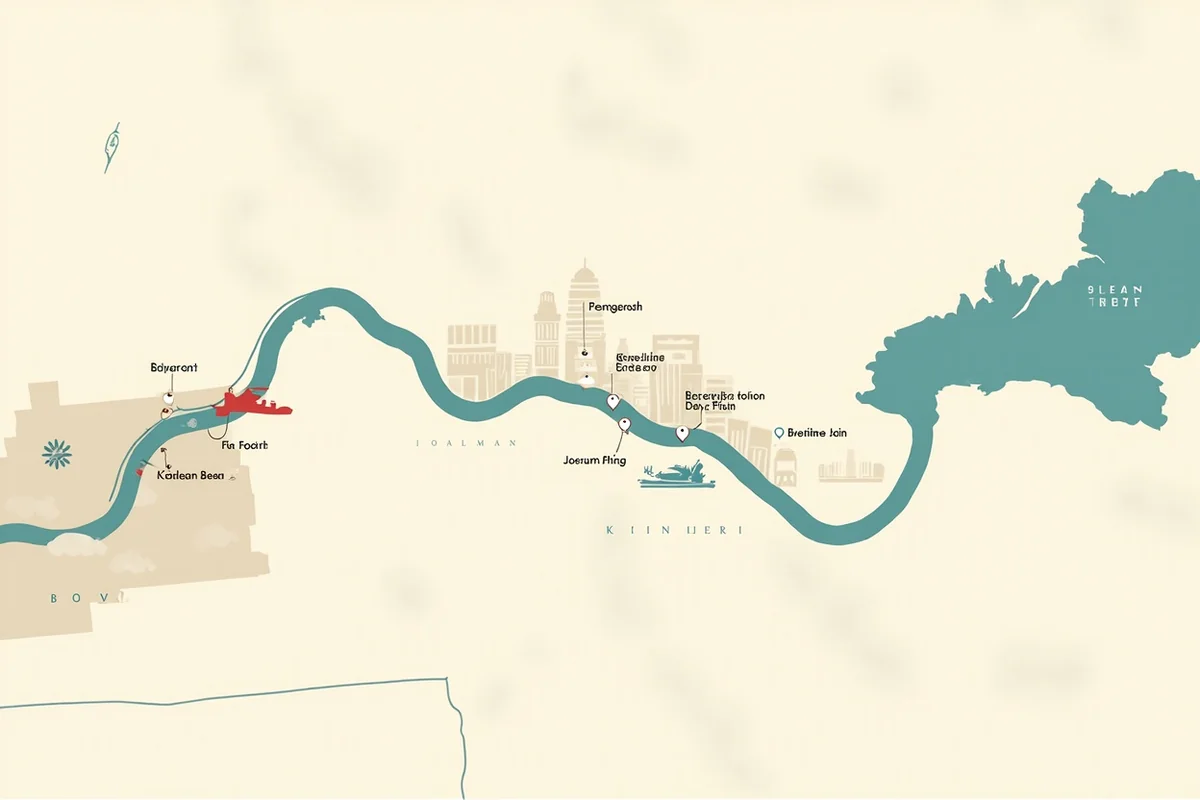 Map illustration showing the Clark Fork River's path from Butte, Montana to Lake Pend Oreille, Idaho