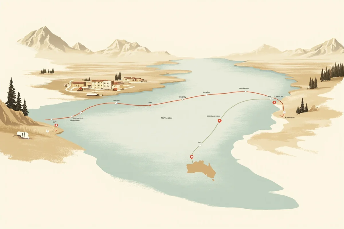 Map illustration showing the Flathead River's path from West Glacier through Flathead Lake to its confluence with the Clark Fork