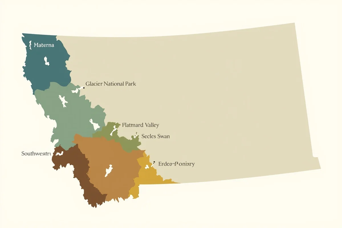 Map of Montana showing the six lake regions covered in this guide