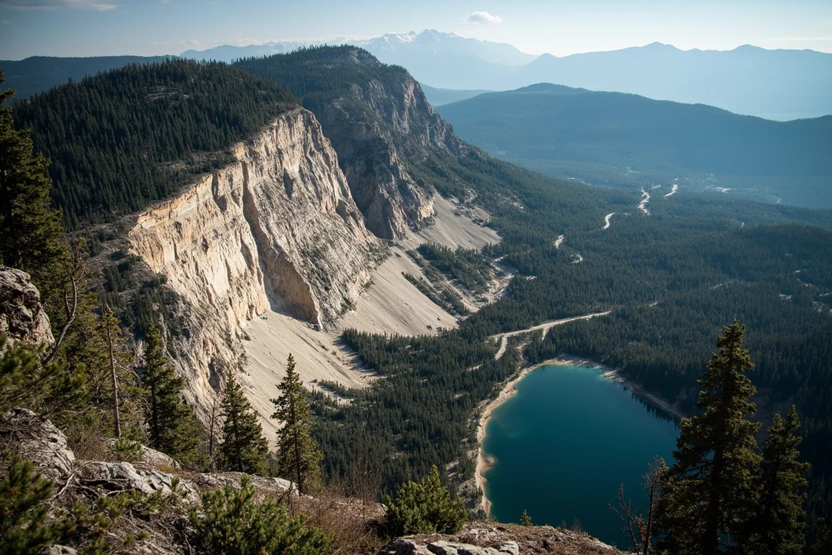 Massive landslide scar visible on the mountainside above Quake Lake Montana