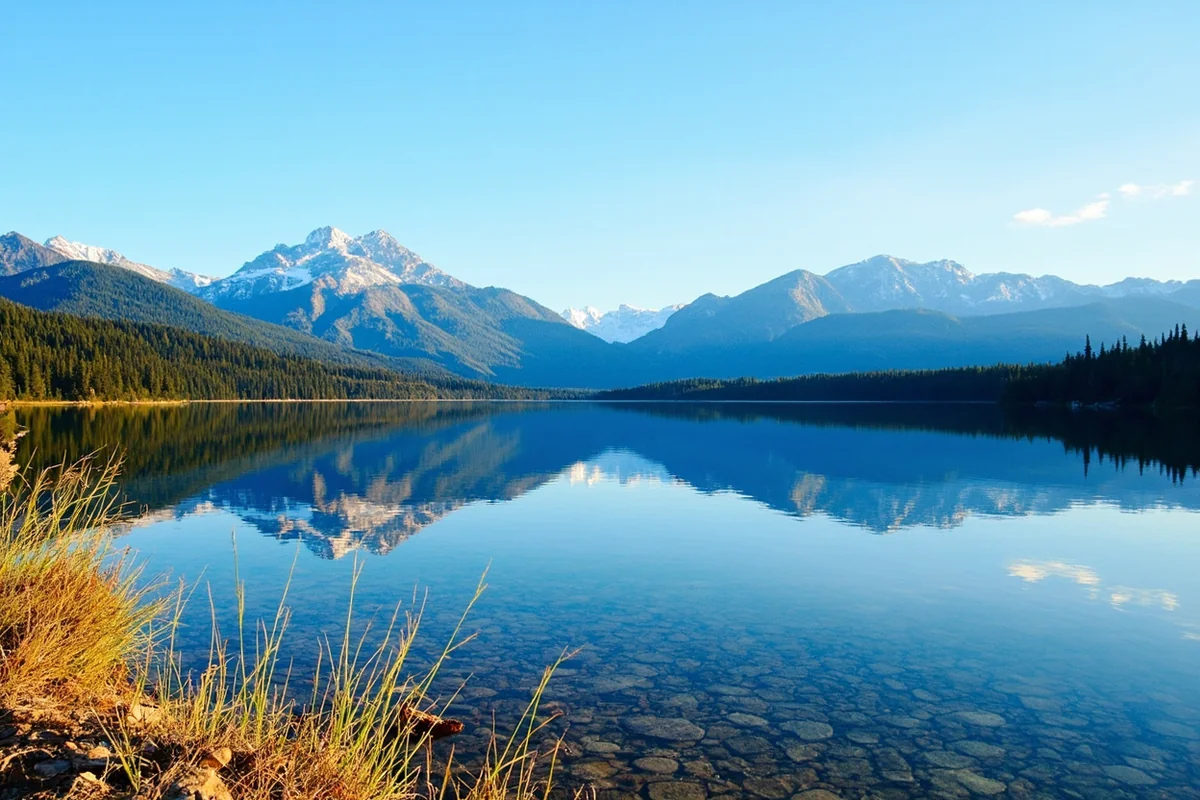 Mission Mountains visible from the shoreline of Lake Alva Montana