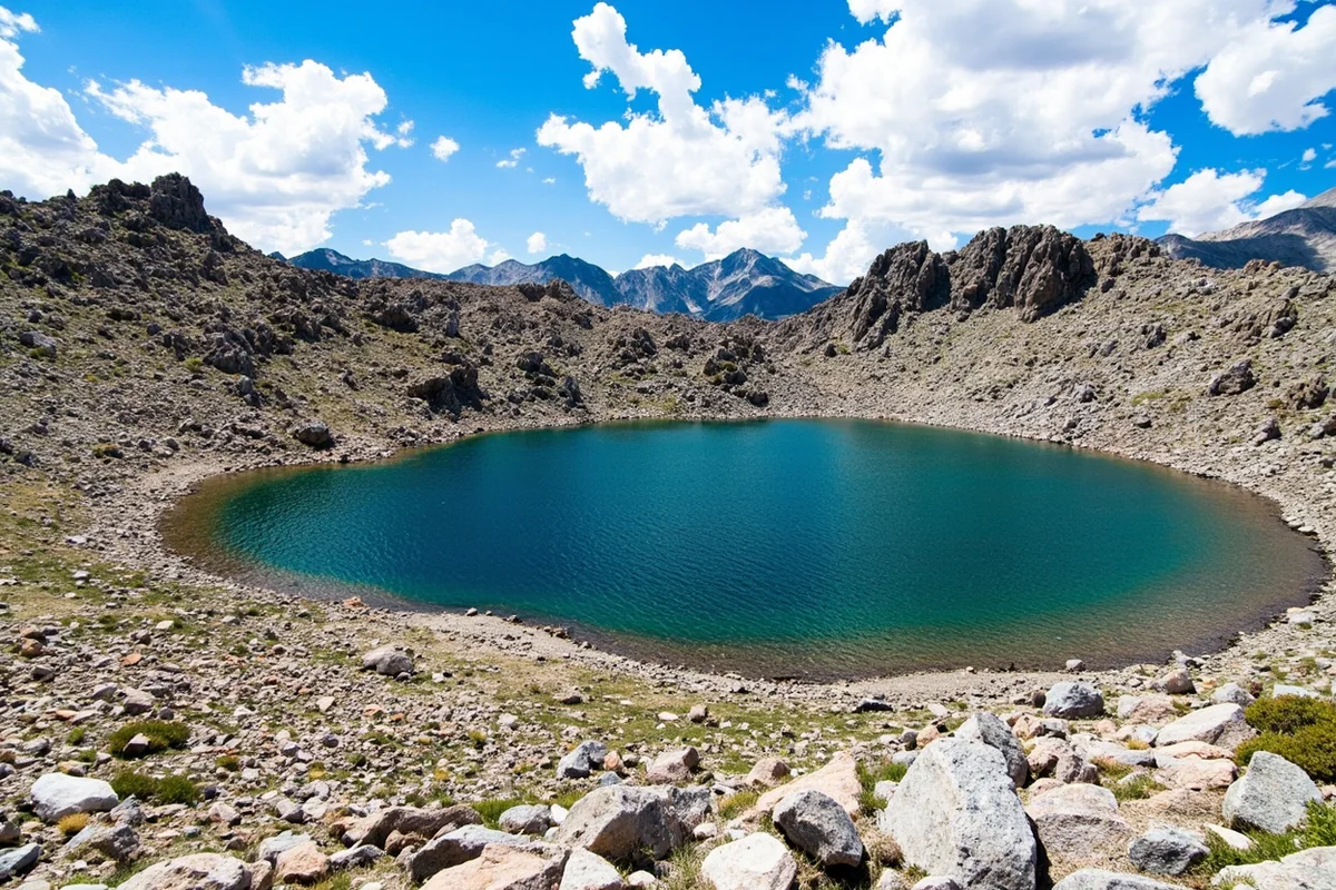 Moon Lake surrounded by bare rock and tundra at 10,400 feet elevation in the Beartooth Mountains