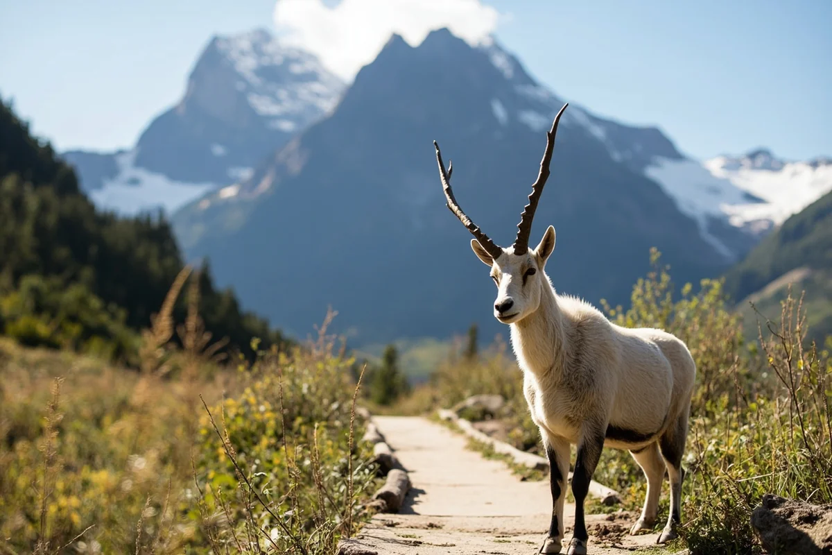 Mountain goat standing near the Hidden Lake Trail boardwalk at Logan Pass