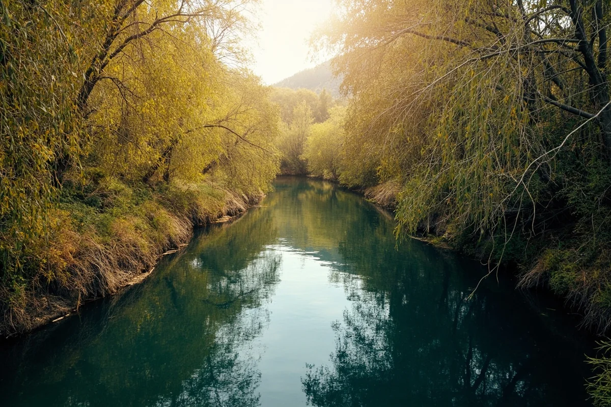 Narrow willow-lined channel on the Beaverhead River near Dillon, Montana