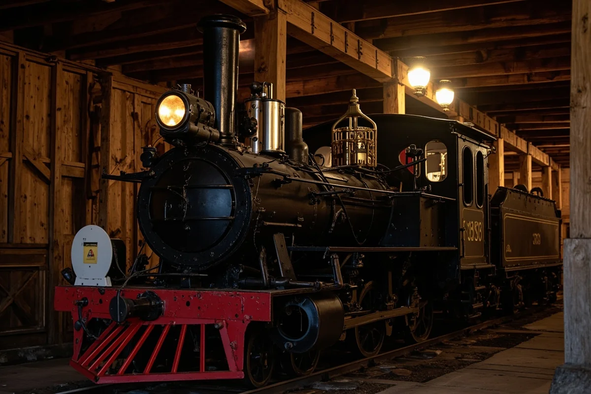 Ole Four Spot 1906 Shay steam locomotive in its dedicated shed at Heritage Museum in Libby, Montana