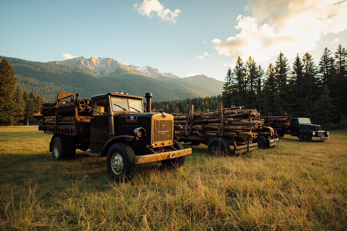 Outdoor logging and mining equipment display on the grounds of Heritage Museum in Libby, Montana