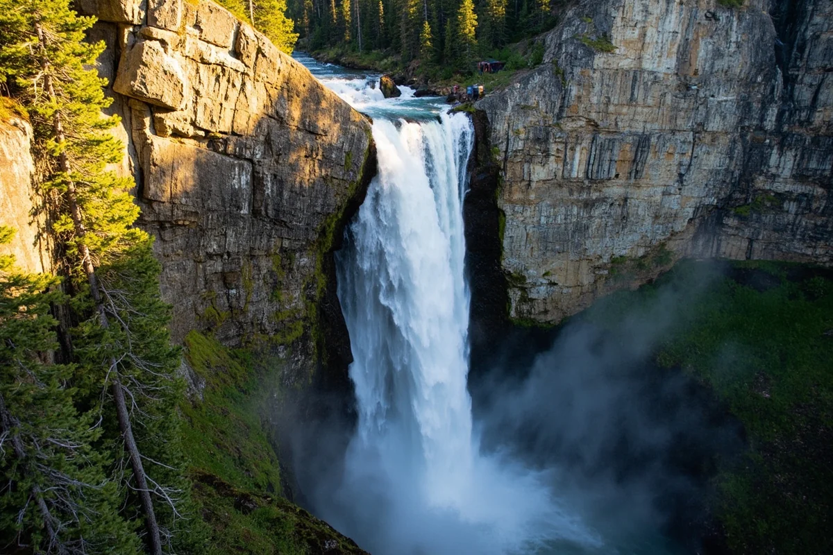 Palisade Falls flowing over a granite cliff in Hyalite Canyon, Custer Gallatin National Forest near Bozeman Montana