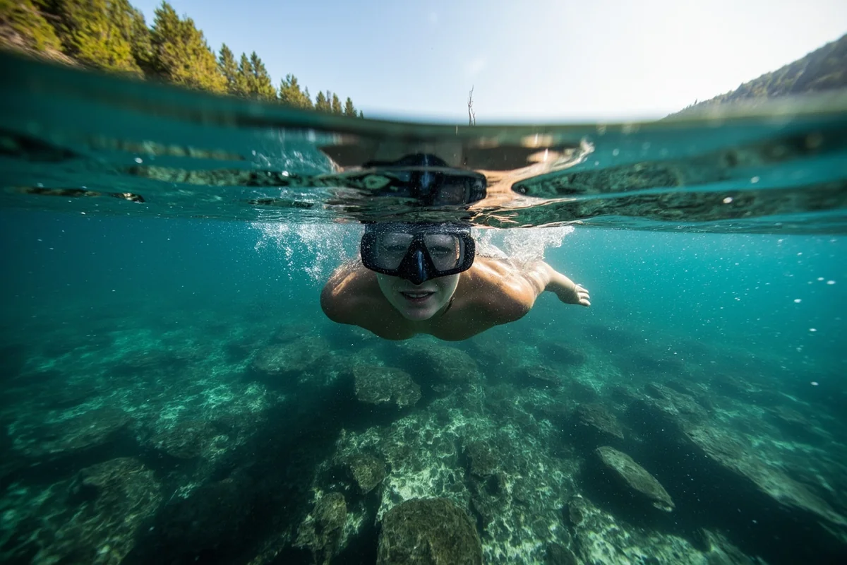 Person snorkeling in the clear water of McGregor Lake Montana