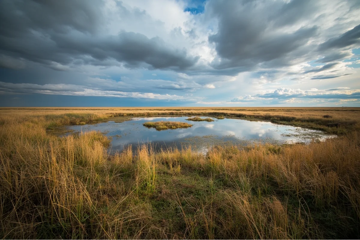 Quiet prairie basin at Hailstone Lake where an 1885 battle took place