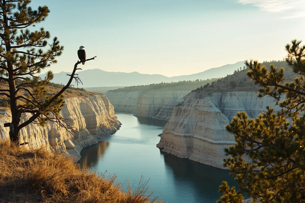 Remote white cliff formations along the lower Flathead River within the Flathead Indian Reservation, Montana