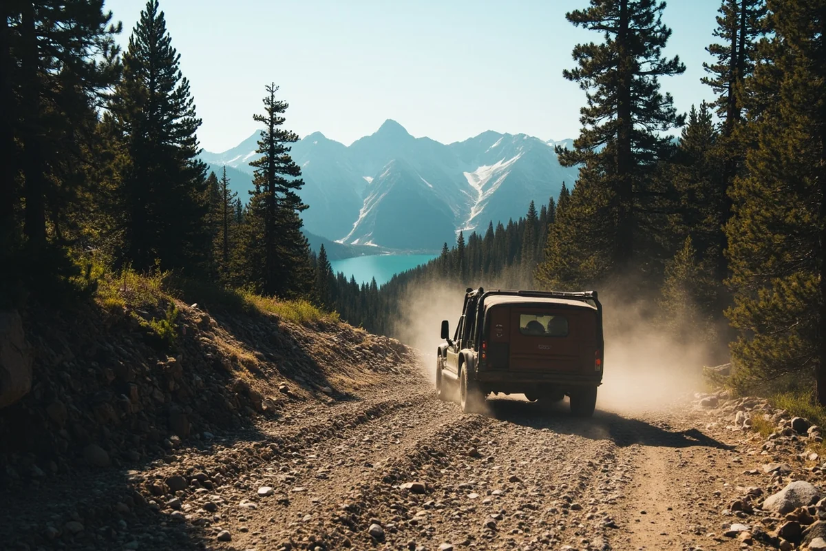 Rough gravel road climbing toward Fairy Lake in the Bridger Range