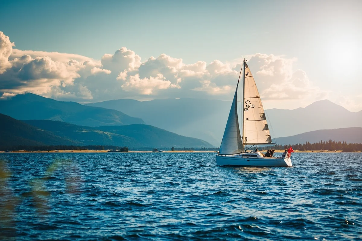 Sailboat on Hebgen Lake with the Centennial Mountains in the background