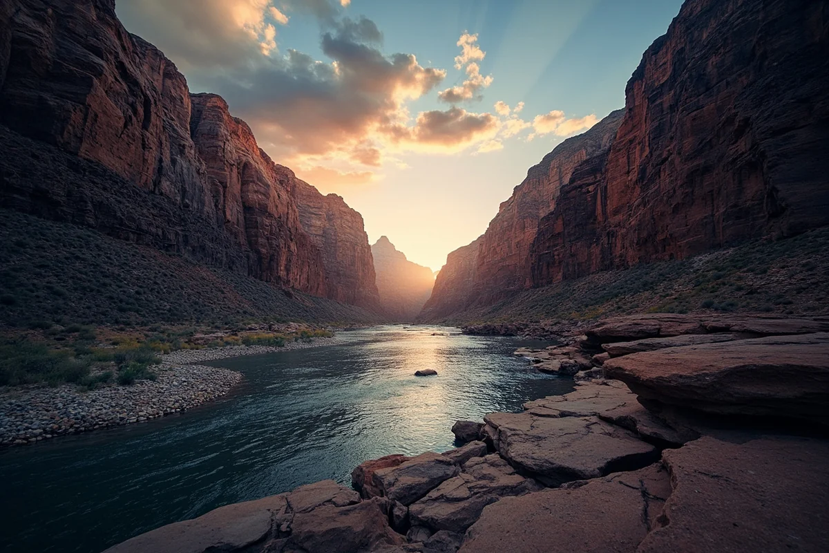 Sheer volcanic canyon walls rising above the Dearborn River in Montana