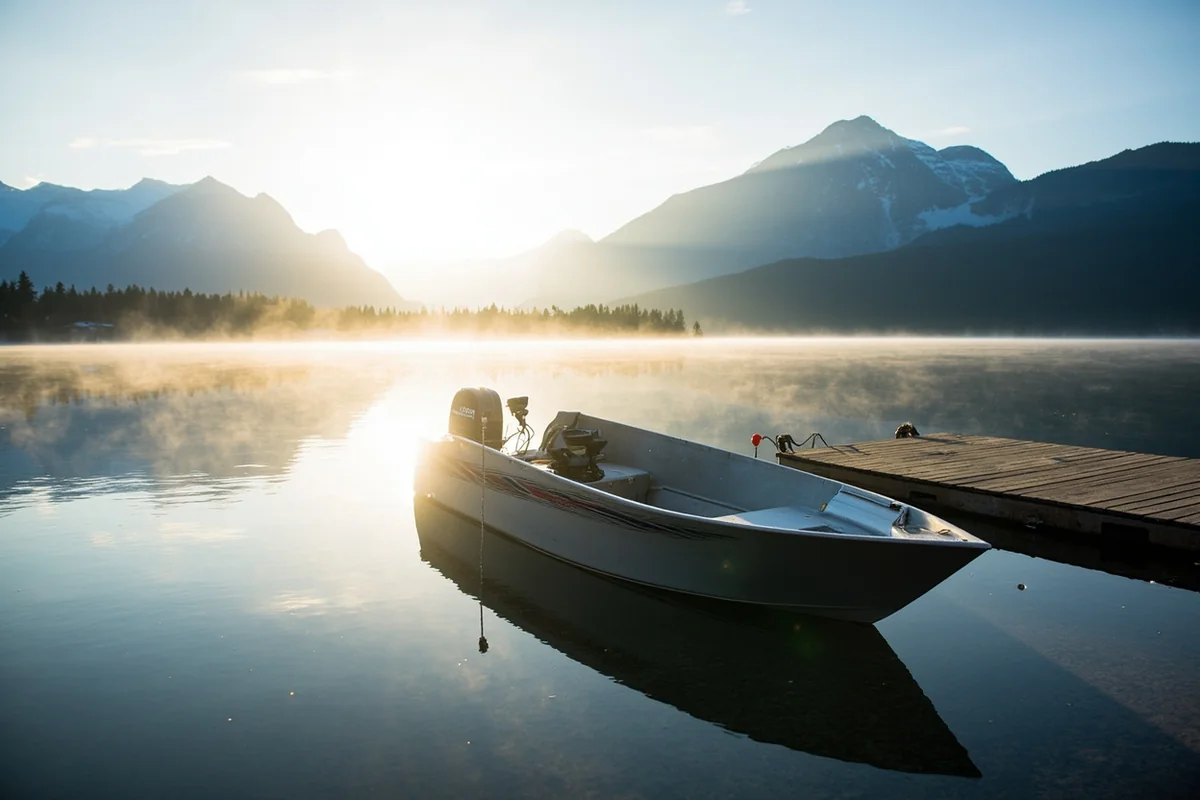 Small boat launching from Apgar boat ramp on Lake McDonald