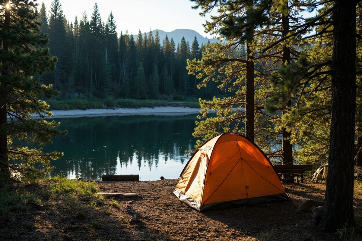 Small primitive campsite at Ashley Lake with a private beach cove