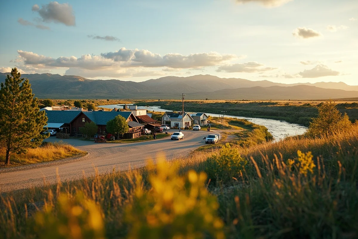 Small town of Fort Smith, Montana with fly shops along the Bighorn River