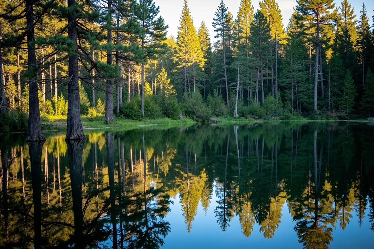 Small unnamed pond within the Thompson Chain of Lakes surrounded by forest
