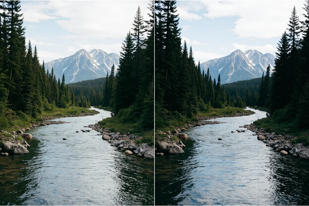 Split image concept showing the Blackfoot River today alongside the Gallatin River where the film was actually shot