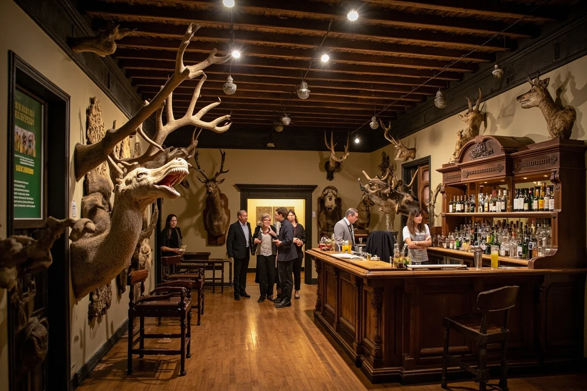 Stan Kalinski Room taxidermy collection and historic bar at Valley County Pioneer Museum