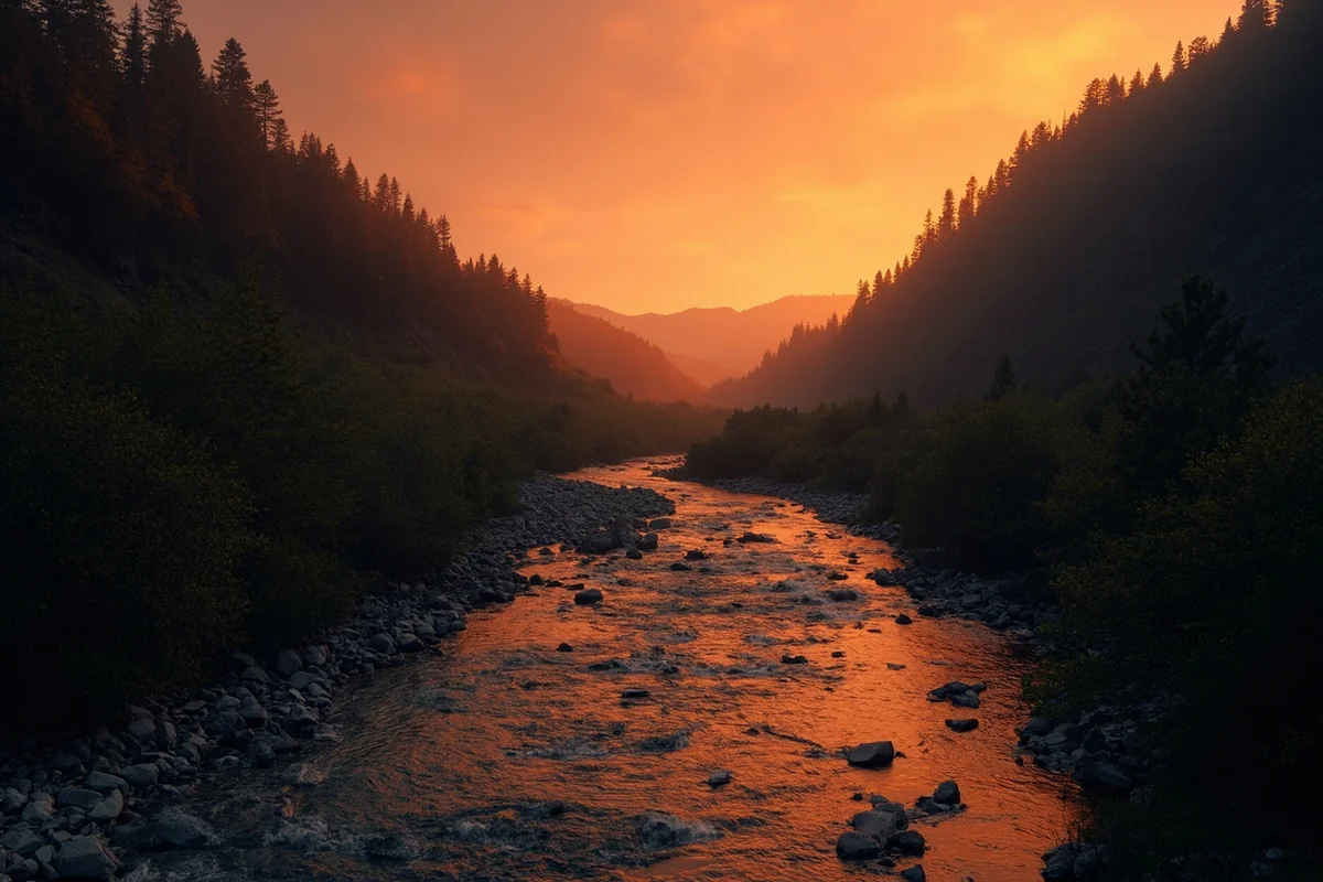 Sunset over Rock Creek in the Sapphire Mountains near Missoula, Montana