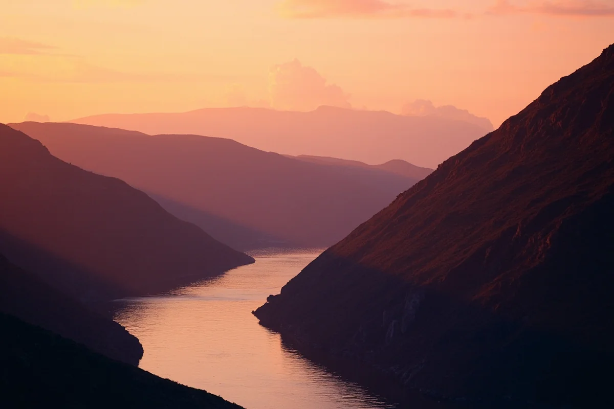 Sunset over the Bighorn River canyon near Fort Smith, Montana
