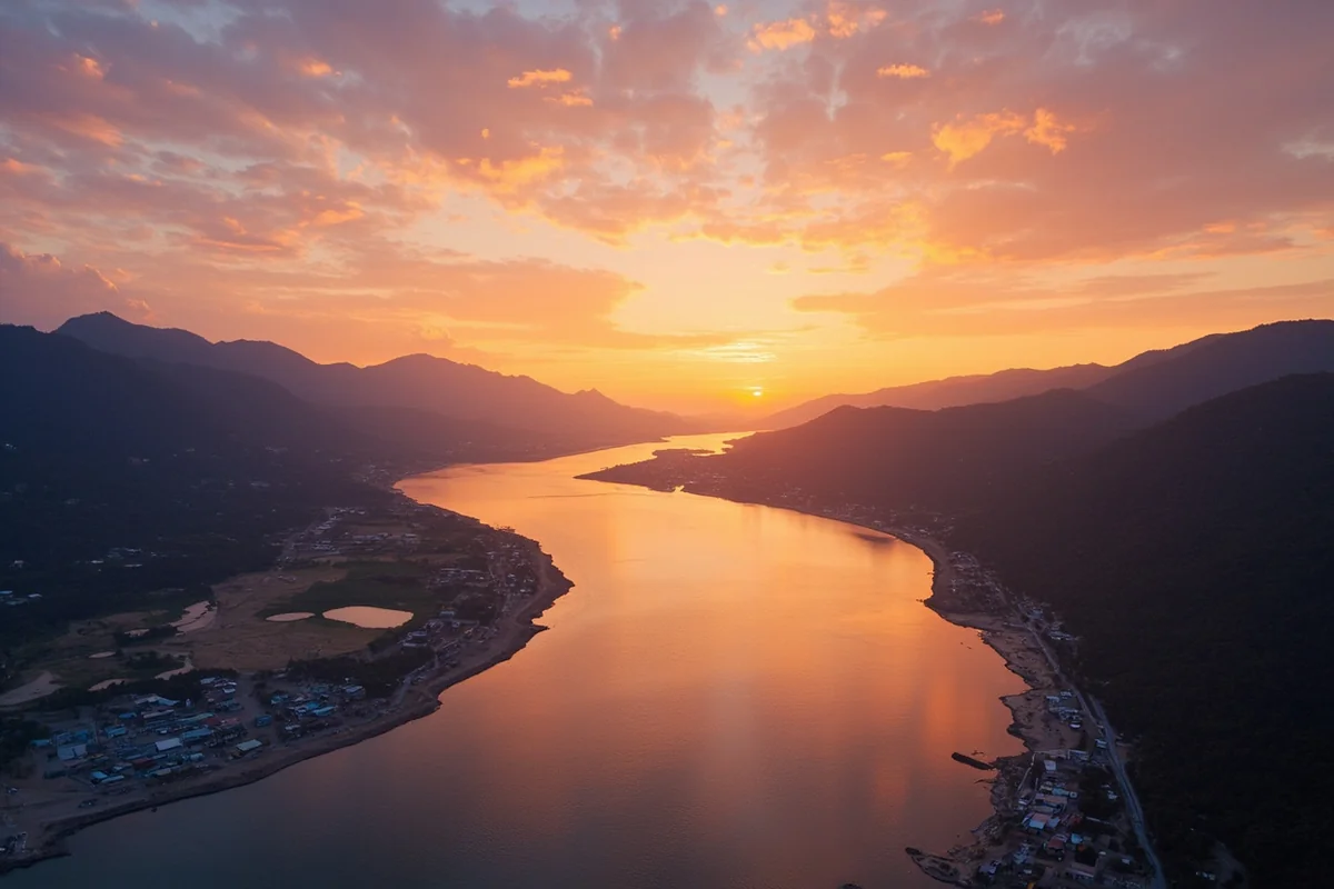 Sunset over the Flathead River near Flathead Lake in Montana