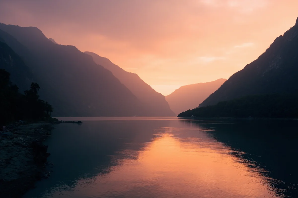Sunset over the Kootenai River gorge in northwest Montana
