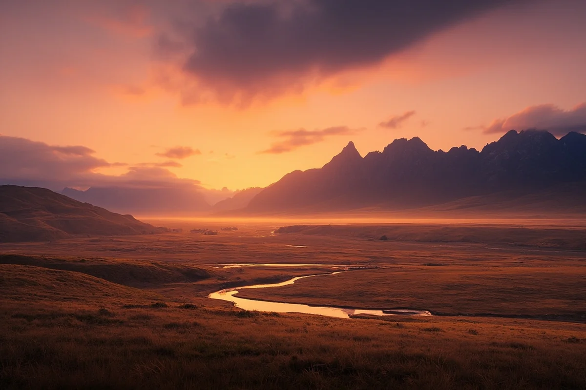 Sunset over the Sun River valley near Augusta, Montana with the Rocky Mountain Front silhouetted in the background