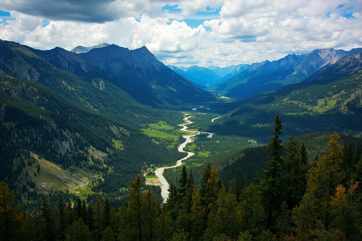 The Bob Marshall Wilderness in Flathead National Forest — a remote mountain valley with no trails visible