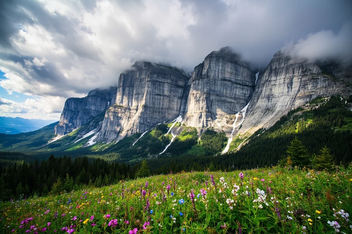 The Chinese Wall limestone escarpment in the Bob Marshall Wilderness, Flathead National Forest Montana