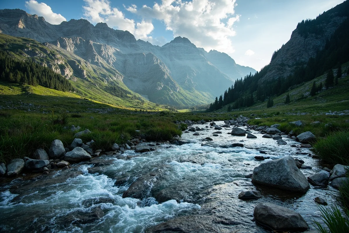 The North and South Forks of the Sun River converging in the Bob Marshall Wilderness, Montana
