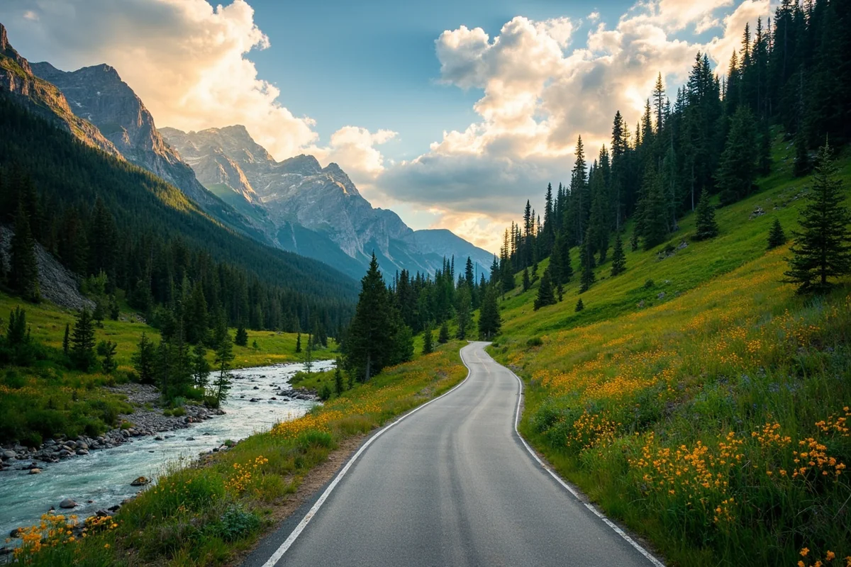 The Pioneer Mountains Scenic Byway winding through the mountains of Beaverhead-Deerlodge National Forest in summer