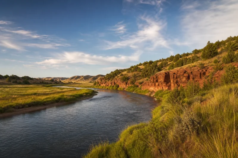 the tongue river flowing through red shale cliffs 1 - Tongue River Montana: The Complete Fishing Guide