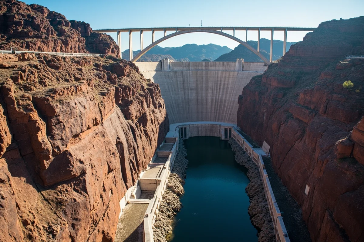 Yellowtail Dam and Afterbay Dam on the Bighorn River near Fort Smith, Montana