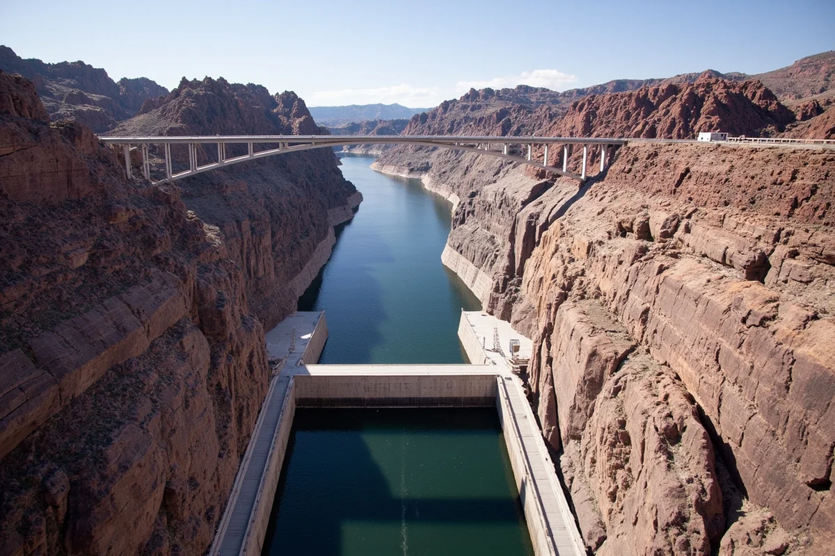 Yellowtail Dam holding back Bighorn Lake in the canyon near Fort Smith Montana